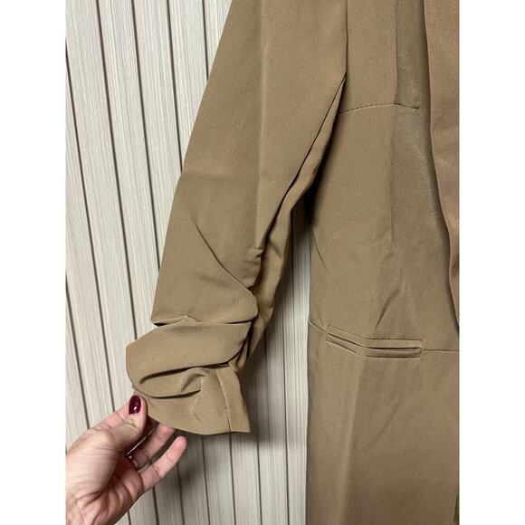 NastyGal Women’s Ruched Sleeve Longline Blazer Camel Size 6 - Picture 3 of 6